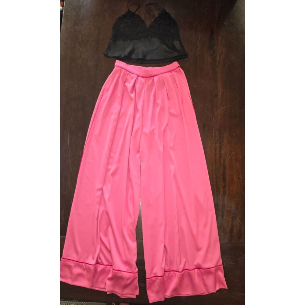 Victoria's Secret Wide leg Pink Satin Trousers Size L